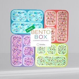 Bento Lunch Box 3 & 4 compartments Multi colored BPA Free Kids and Adults 4 Pack